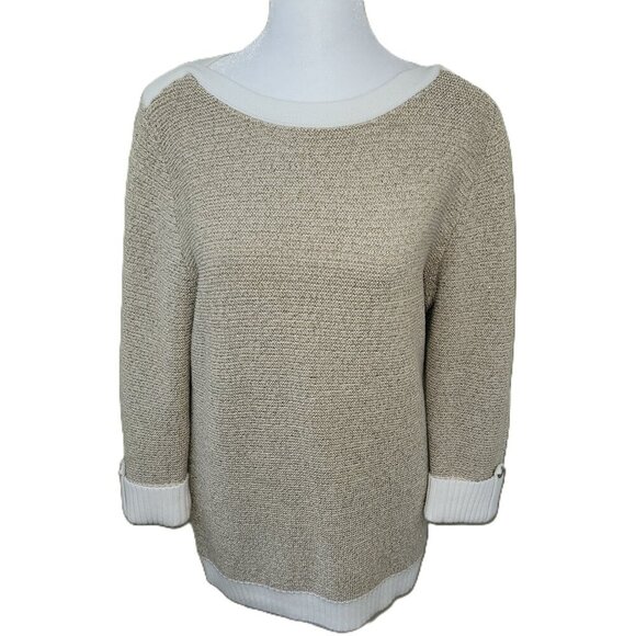 Karen Scott Gold & Ivory Glitter Metallic Pattern Pullover Sweater Women’s SZ M - Picture 1 of 13